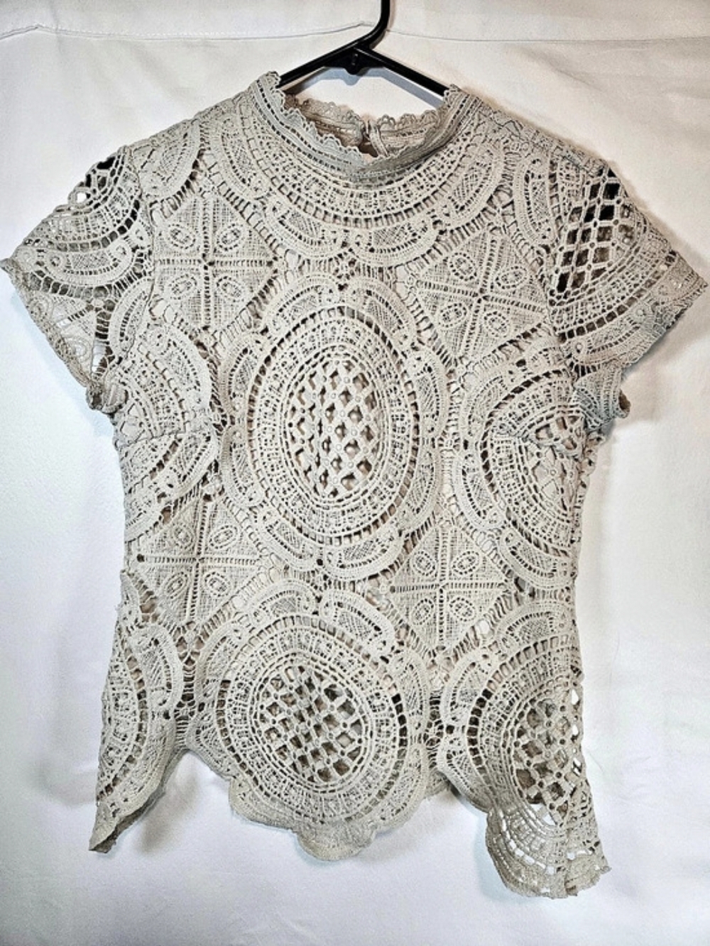 Ultra Pink Cream Lace Short Sleeve Blouse